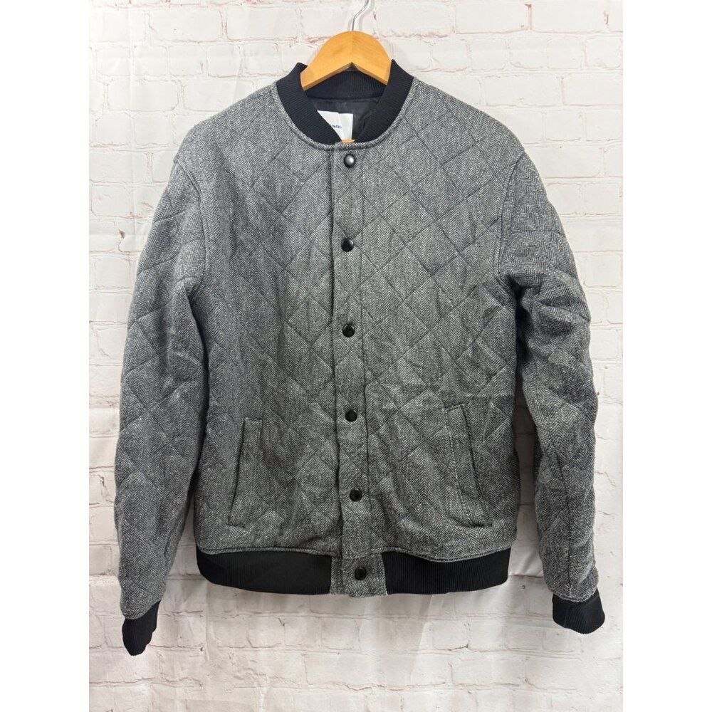 Old Navy Quilted Sweater-Fleece Bomber Jacket Mens Size Medium Black Herringbone